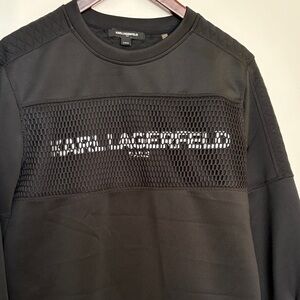 Karl Lagerfeld Men’s Black Sweater w/ Mesh & Quilted Design, S